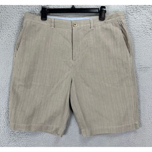 Tommy Bahama Shorts Men 36 Tan Silk Blend Chino Pocket Casual Flat Front Outdoor - Picture 1 of 6